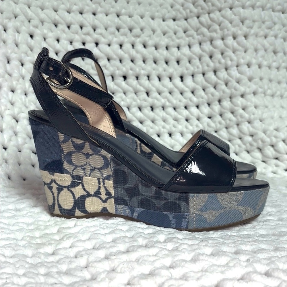 Coach Denim patchwork wedges